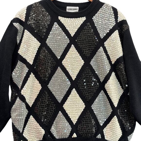 Alfred Dunner Vintage Sequin Black White Geometric Pattern Sweater Women 3XL - Picture 1 of 7
